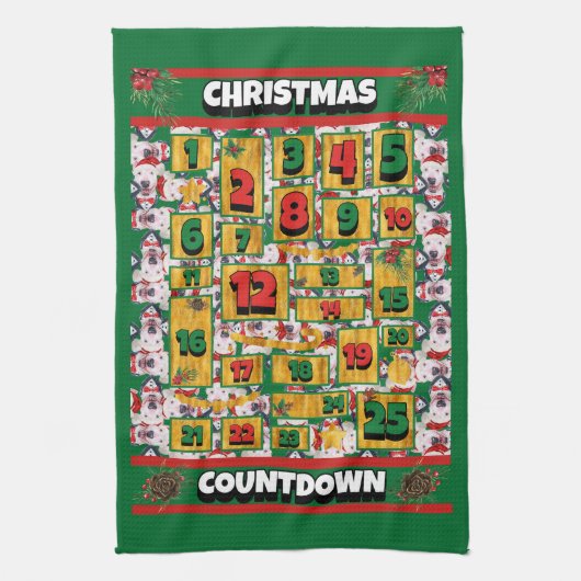 Bull Terrier Countdown Kerst Adventskalender Theedoek (Verticaal)