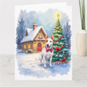 Bull Terrier Cozy Cottage Christmas Tree Art Kaart (Voorkant)