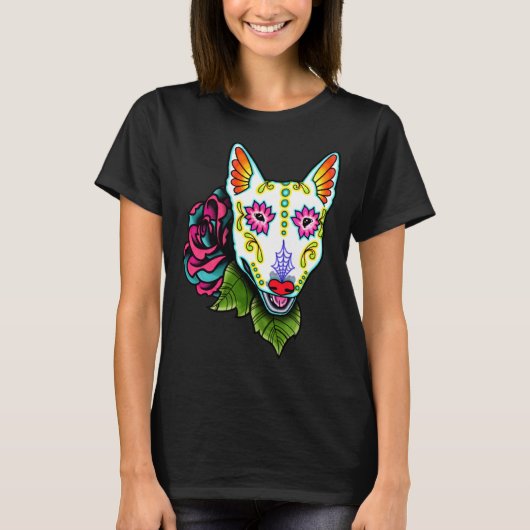Bull Terrier - Dag van de Dode Suiker Schedel Hond T-shirt (Voorkant)