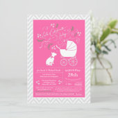 Bull Terrier Dog Baby shower Pink Girl Kaart (Staand voorkant)