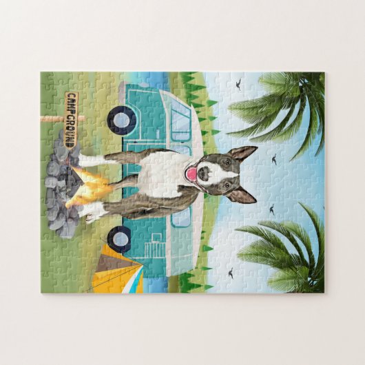 Bull Terrier Dog Camping Legpuzzel (Horizontaal)