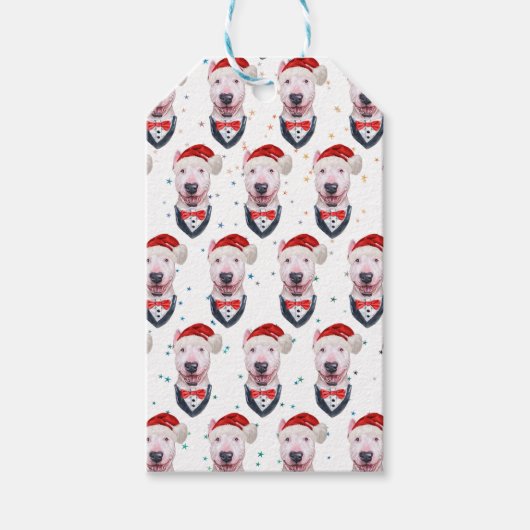 Bull Terrier Dog Christmas Pattern Cadeaulabel (Voorkant)