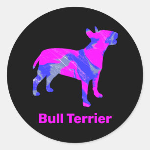 Bull Terrier Dog Crazy Hot Pink & Blue Ronde Sticker