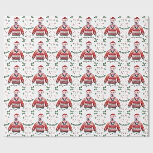 Bull Terrier Dog die kerstfeestvieren draagt Cadeaupapier (Vlak)