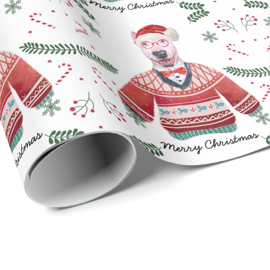 Bull Terrier Dog die kerstfeestvieren draagt Cadeaupapier (Rol Hoek)