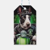 Bull Terrier Dog Driving Bike St. Patrick's Day Cadeaulabel (Voorkant)