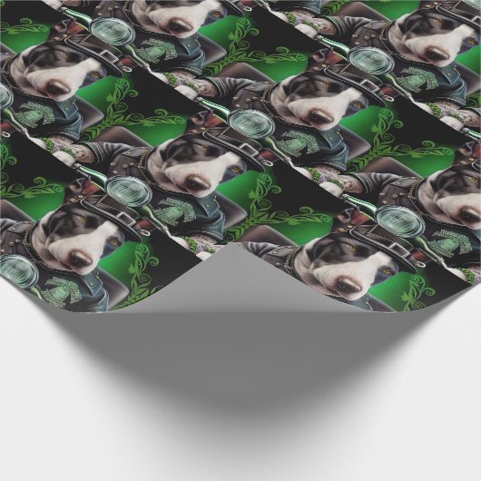 Bull Terrier Dog Driving Bike St. Patrick's Day Cadeaupapier (Hoek)