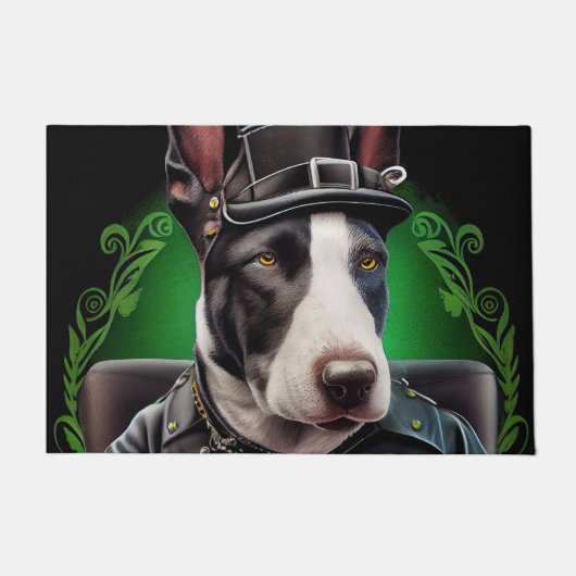 Bull Terrier Dog Driving Bike St. Patrick's Day Deurmat (Voorkant)