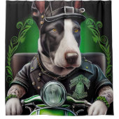 Bull Terrier Dog Driving Bike St. Patrick's Day Douchegordijn (Voorkant)