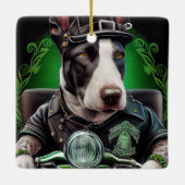 Bull Terrier Dog Driving Bike St. Patrick's Day Keramisch Ornament (Achterkant)