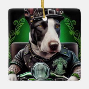 Bull Terrier Dog Driving Bike St. Patrick's Day Keramisch Ornament