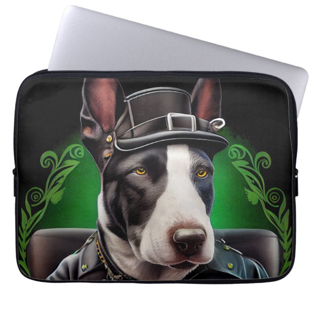 Bull Terrier Dog Driving Bike St. Patrick's Day Laptop Sleeve (Voorkant)