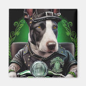 Bull Terrier Dog Driving Bike St. Patrick's Day Magneet (Voorkant)