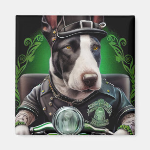 Bull Terrier Dog Driving Bike St. Patrick's Day Magneet