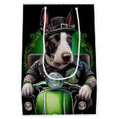 Bull Terrier Dog Driving Bike St. Patrick's Day Medium Cadeauzakje (Achterkant)