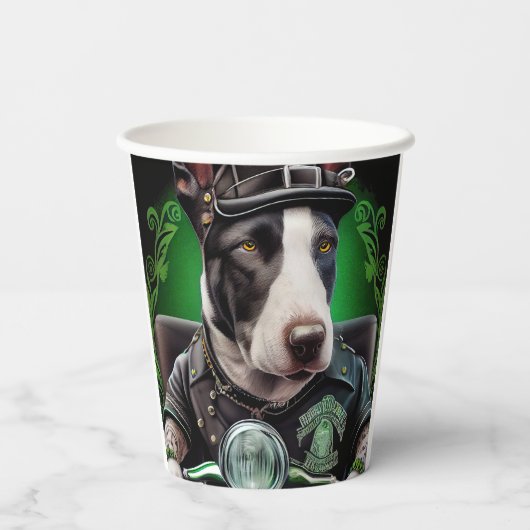 Bull Terrier Dog Driving Bike St. Patrick's Day Papieren Bekers (Achterkant)