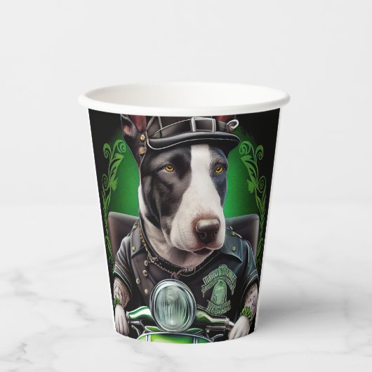 Bull Terrier Dog Driving Bike St. Patrick's Day Papieren Bekers (Voorkant)