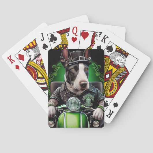Bull Terrier Dog Driving Bike St. Patrick's Day Pokerkaarten (Achterkant)