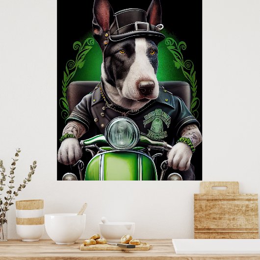 Bull Terrier Dog Driving Bike St. Patrick's Day Poster (Keuken)