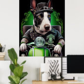 Bull Terrier Dog Driving Bike St. Patrick's Day Poster (Thuiskantoor)
