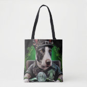 Bull Terrier Dog Driving Bike St. Patrick's Day Tote Bag (Voorkant)