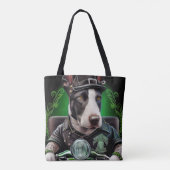 Bull Terrier Dog Driving Bike St. Patrick's Day Tote Bag (Achterkant)