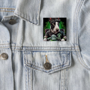 Bull Terrier Dog Driving Bike St. Patrick's Day Vierkante Button 5,1 Cm