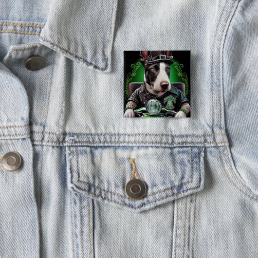 Bull Terrier Dog Driving Bike St. Patrick's Day Vierkante Button 5,1 Cm (In situ)