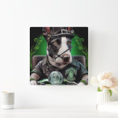 Bull Terrier Dog Driving Bike St. Patrick's Day Vierkante Klok (Huis)