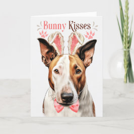 Bull Terrier Dog in Bunny Ears voor Pasen Feestdagen Kaart