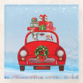 Bull Terrier Dog In Car With Santa Claus Glazen Onderzetter (Voorkant)