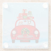 Bull Terrier Dog In Car With Santa Claus Glazen Onderzetter (Achterkant)
