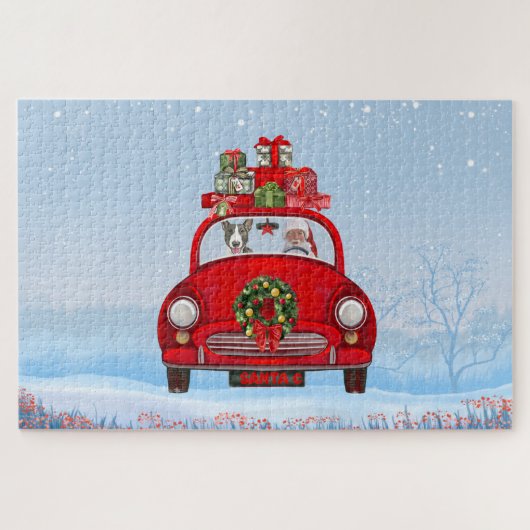 Bull Terrier Dog In Car With Santa Claus Legpuzzel (Horizontaal)