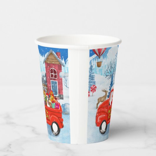 Bull Terrier Dog in kerstcadeau Truck Snow Papieren Bekers (Rechts)