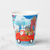 Bull Terrier Dog in kerstcadeau Truck Snow Papieren Bekers (Voorkant)