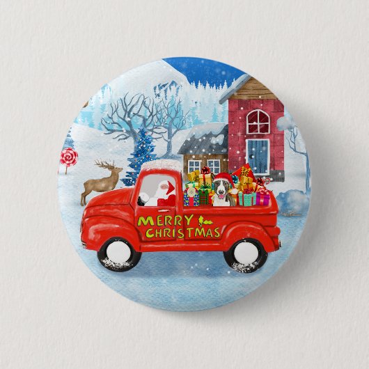 Bull Terrier Dog in kerstcadeau Truck Snow Ronde Button 5,7 Cm (Voorkant)