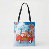 Bull Terrier Dog in kerstcadeau Truck Snow Tote Bag (Voorkant)