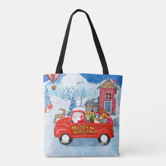 Bull Terrier Dog in kerstcadeau Truck Snow Tote Bag (Achterkant)