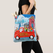 Bull Terrier Dog in kerstcadeau Truck Snow Tote Bag (Dichtbij)