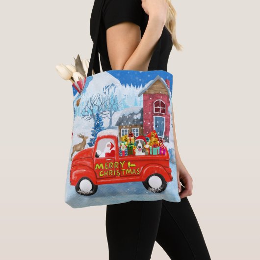 Bull Terrier Dog in kerstcadeau Truck Snow Tote Bag (Dichtbij)