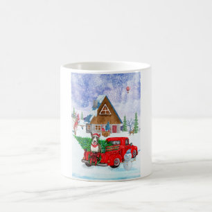 Bull Terrier dog in Kerstmis Delivery Truck Snow Koffiemok