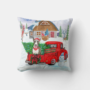 Bull Terrier dog in Kerstmis Delivery Truck Snow Kussen