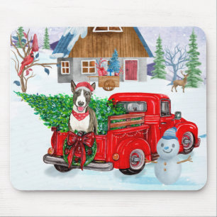Bull Terrier dog in Kerstmis Delivery Truck Snow Muismat