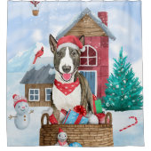Bull Terrier Dog in sneeuwbal Douchegordijn (Voorkant)