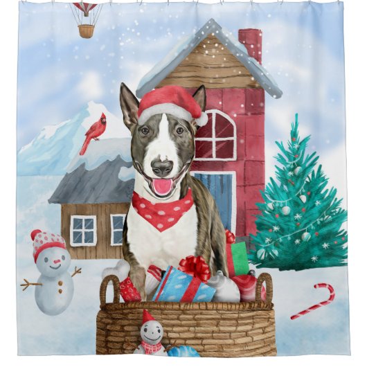 Bull Terrier Dog in sneeuwbal Douchegordijn