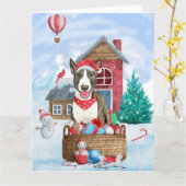 Bull Terrier Dog in sneeuwbal Kaart (Gele Bloem)