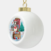 Bull Terrier Dog in sneeuwbal Keramische Bal Ornament (Rechts)