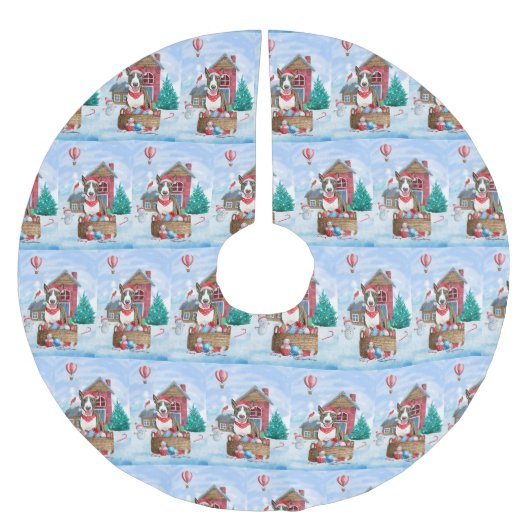 Bull Terrier Dog in sneeuwbal Kerstboom Rok (Voorkant)