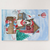 Bull Terrier Dog in sneeuwbal Legpuzzel (Horizontaal)