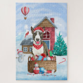 Bull Terrier Dog in sneeuwbal Legpuzzel (Verticaal)